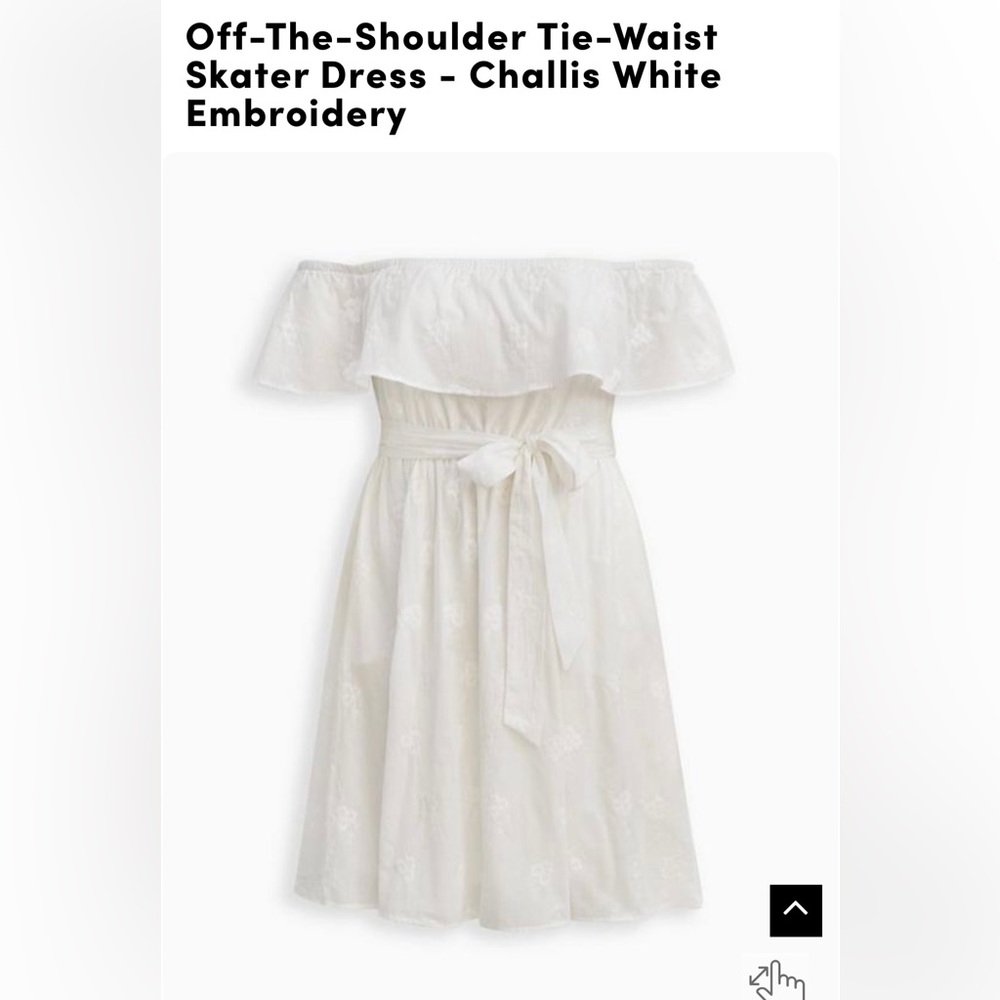 Torrid 0X Off-The-Shoulder Tie-Waist Skater Dress - Challis White Embroidery